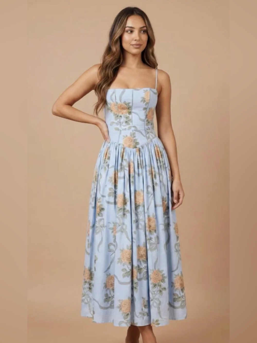 Light Blue Floral Sundress with Spaghetti Straps